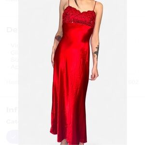 VTG 90s Y2K De-Laru Sheila Yen Elegant Red Glitter Slip Dress